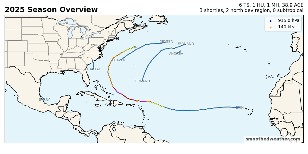 Map of tropical storms this year